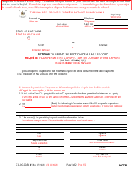 Document preview: Form CC-DC-054BLF Petition to Permit Inspection of a Case Record - Maryland (English/French)