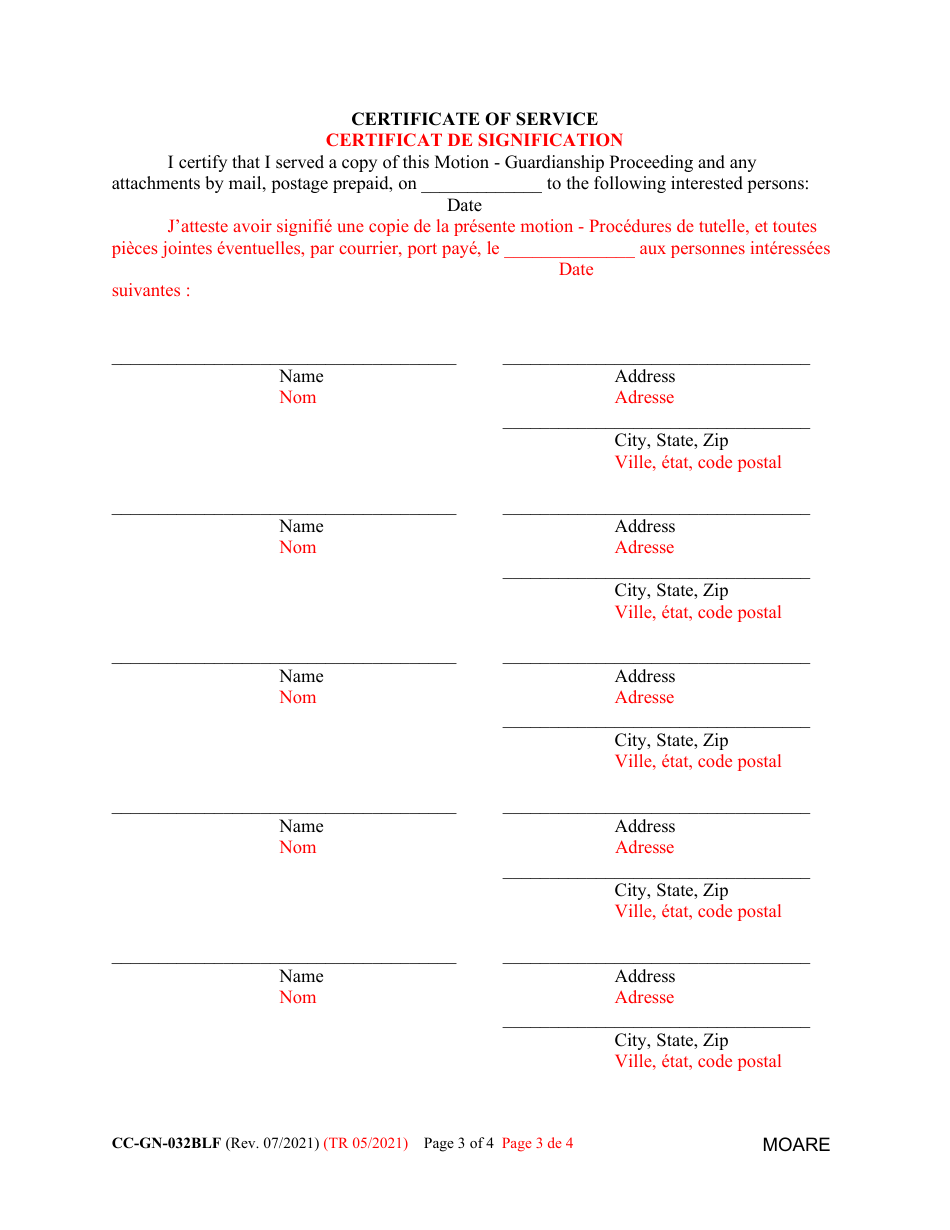 Form CC-GN-032BLF Motion for Appropriate Relief - Guardianship Proceedin - Maryland (English / French), Page 3