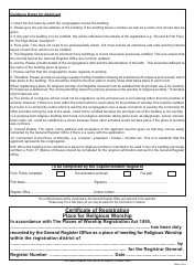 Form 76 Form for Certifying a Place of Meeting for Religious Worship Under the Places of Worship Registration Act 1855 - United Kingdom, Page 2