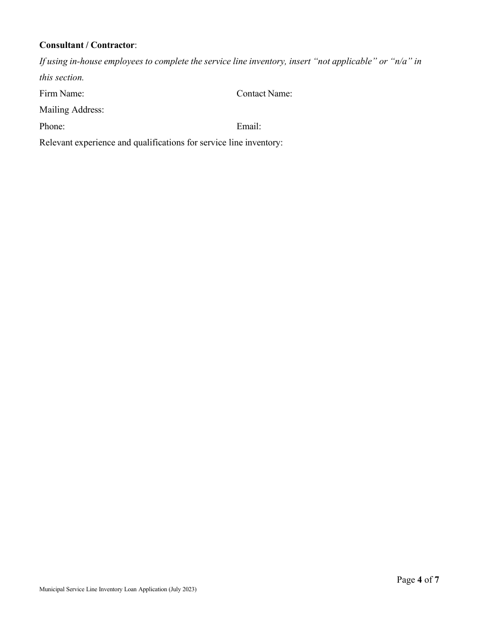 Vermont Drinking Water State Revolving Fund (Dwsrf) Service Line Inventory Loan Application - Municipal Water System Version - Vermont, Page 4