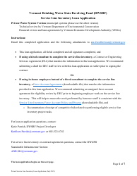 Vermont Drinking Water State Revolving Fund (Dwsrf) Service Line Inventory Loan Application - Private Water System Version - Vermont