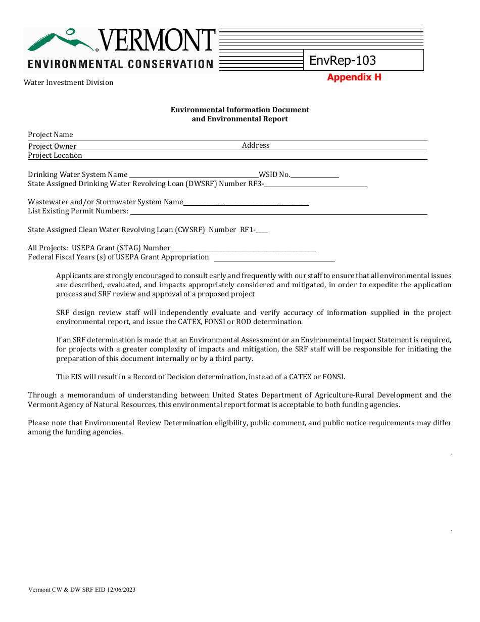 Appendix H Download Fillable PDF or Fill Online Environmental ...