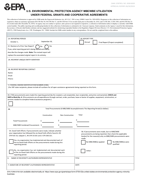 EPA Form 5700-52A  Printable Pdf