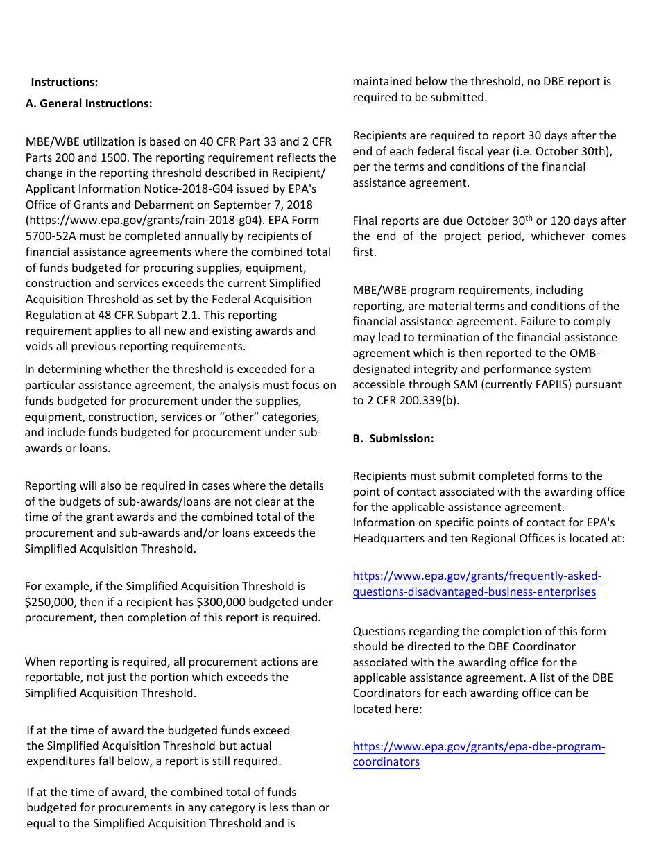 EPA Form 5700-52A Mbe / Wbe Utilization Under Federal Grants and Cooperative Agreements, Page 2