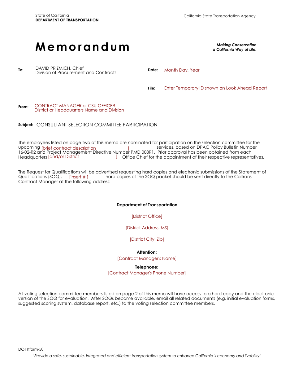 DOT K Form 50 Consultant Selection Committee - California, Page 2