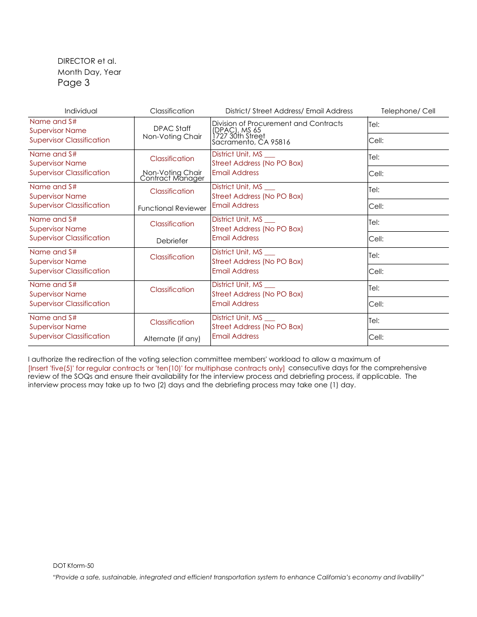 DOT K Form 50 Consultant Selection Committee - California, Page 3