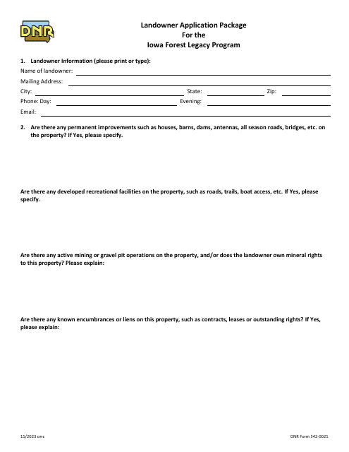 DNR Form 542-0021  Printable Pdf