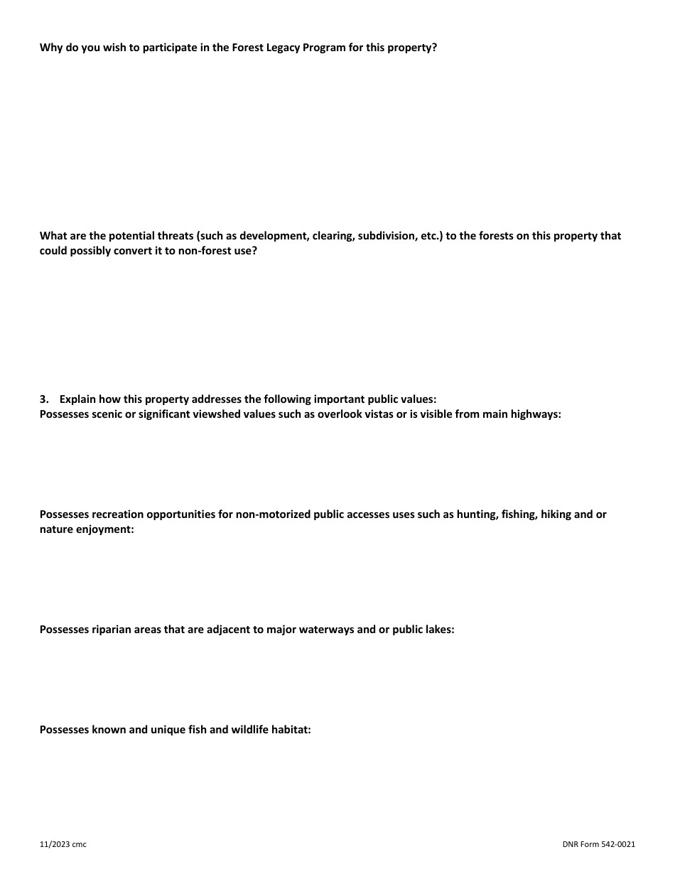 DNR Form 542-0021 Landowner Application Package for the Iowa Forest Legacy Program - Iowa, Page 2