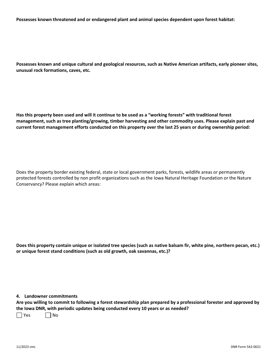 DNR Form 542-0021 Landowner Application Package for the Iowa Forest Legacy Program - Iowa, Page 3