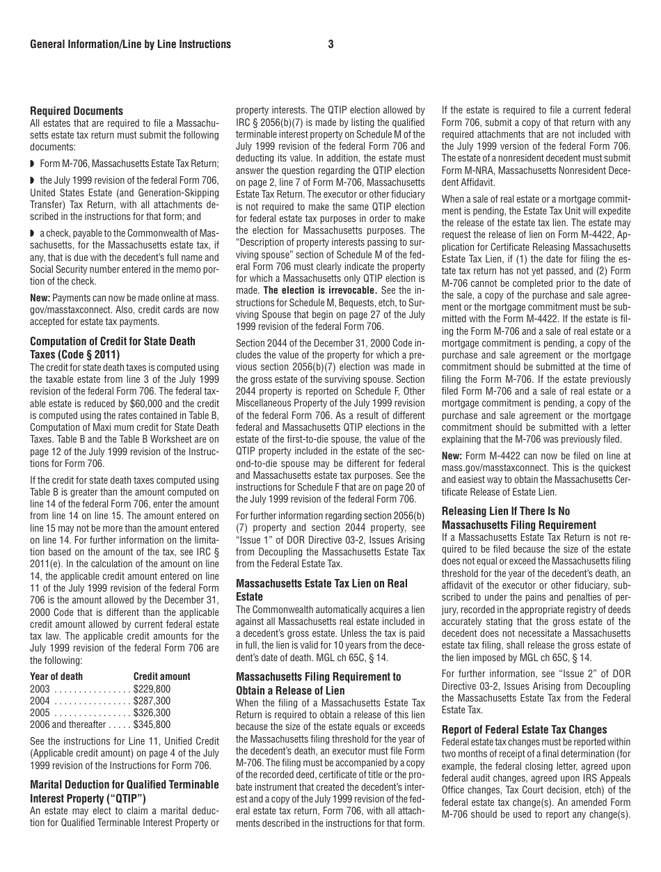 Instructions for Form M-706 Massachusetts Estate Tax Return - for Decedents Who Died on or After 1 / 1 / 23 - Massachusetts, Page 4