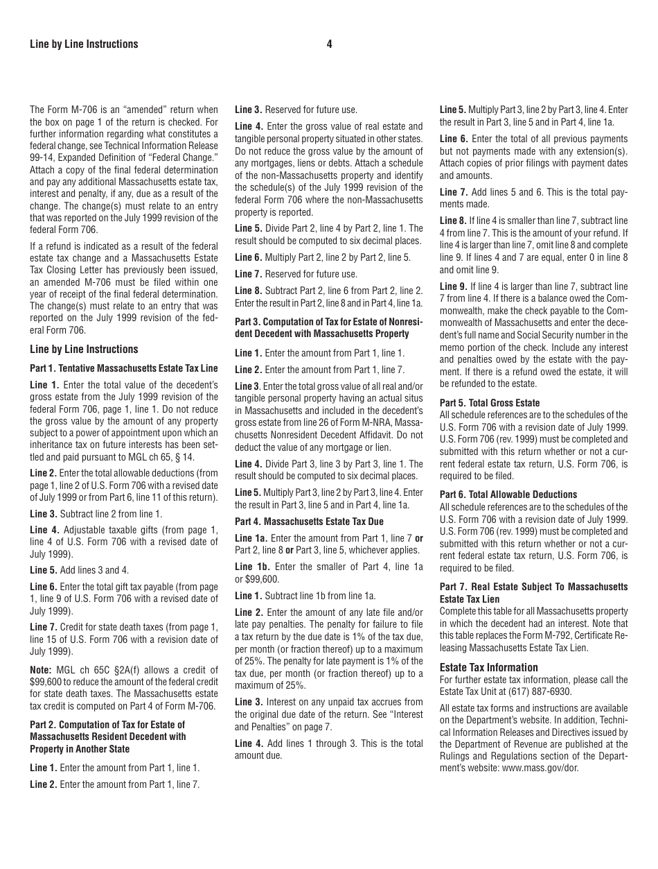 Instructions for Form M-706 Massachusetts Estate Tax Return - for Decedents Who Died on or After 1 / 1 / 23 - Massachusetts, Page 5
