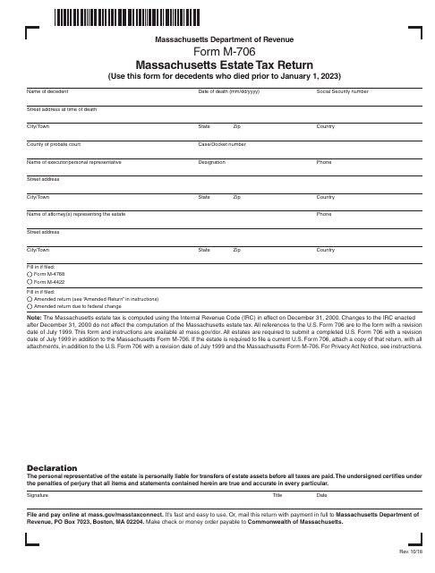 Form M-706  Printable Pdf