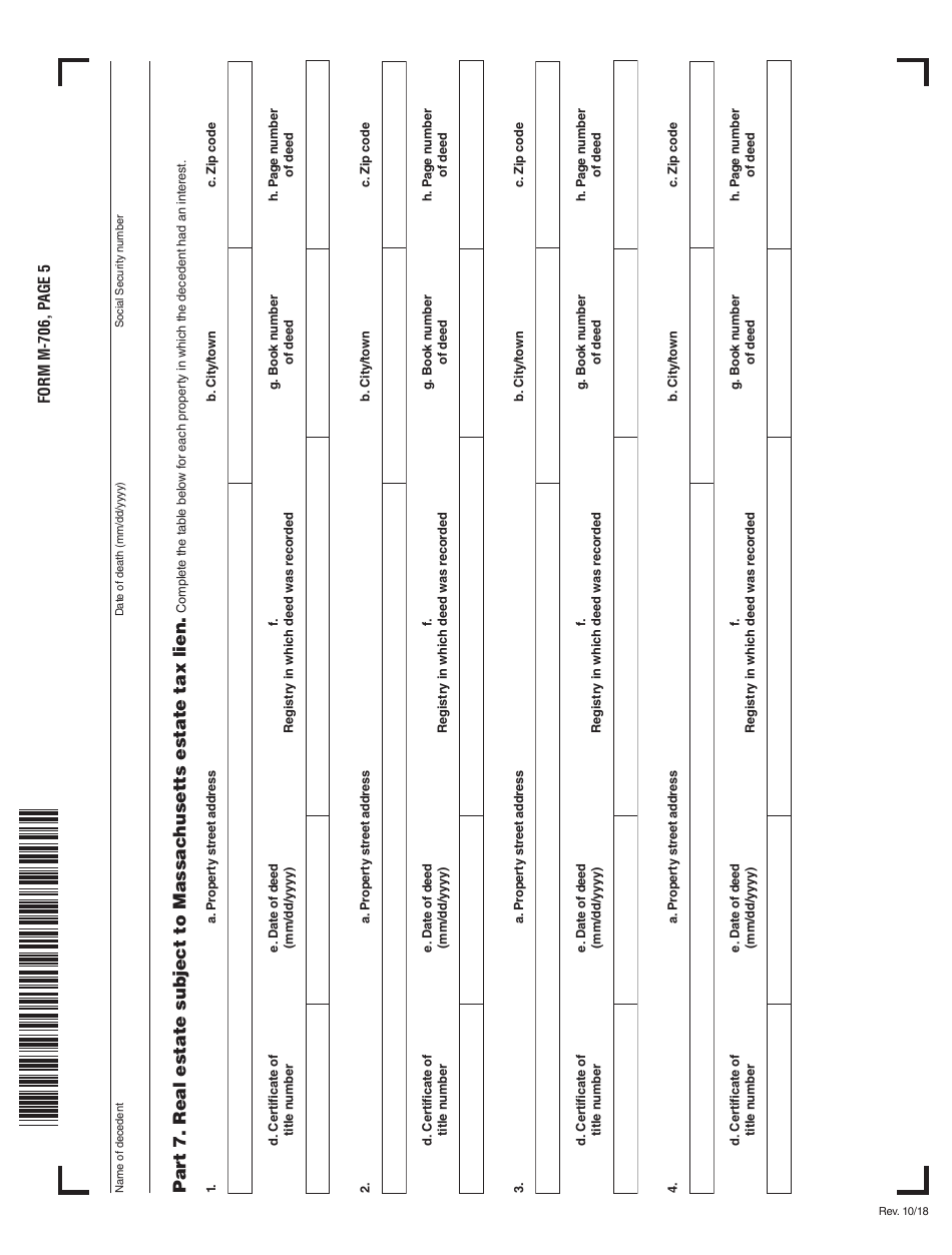 Form M-706 Massachusetts Estate Tax Return - for Decedents Who Died Prior to 1 / 1 / 23 - Massachusetts, Page 5