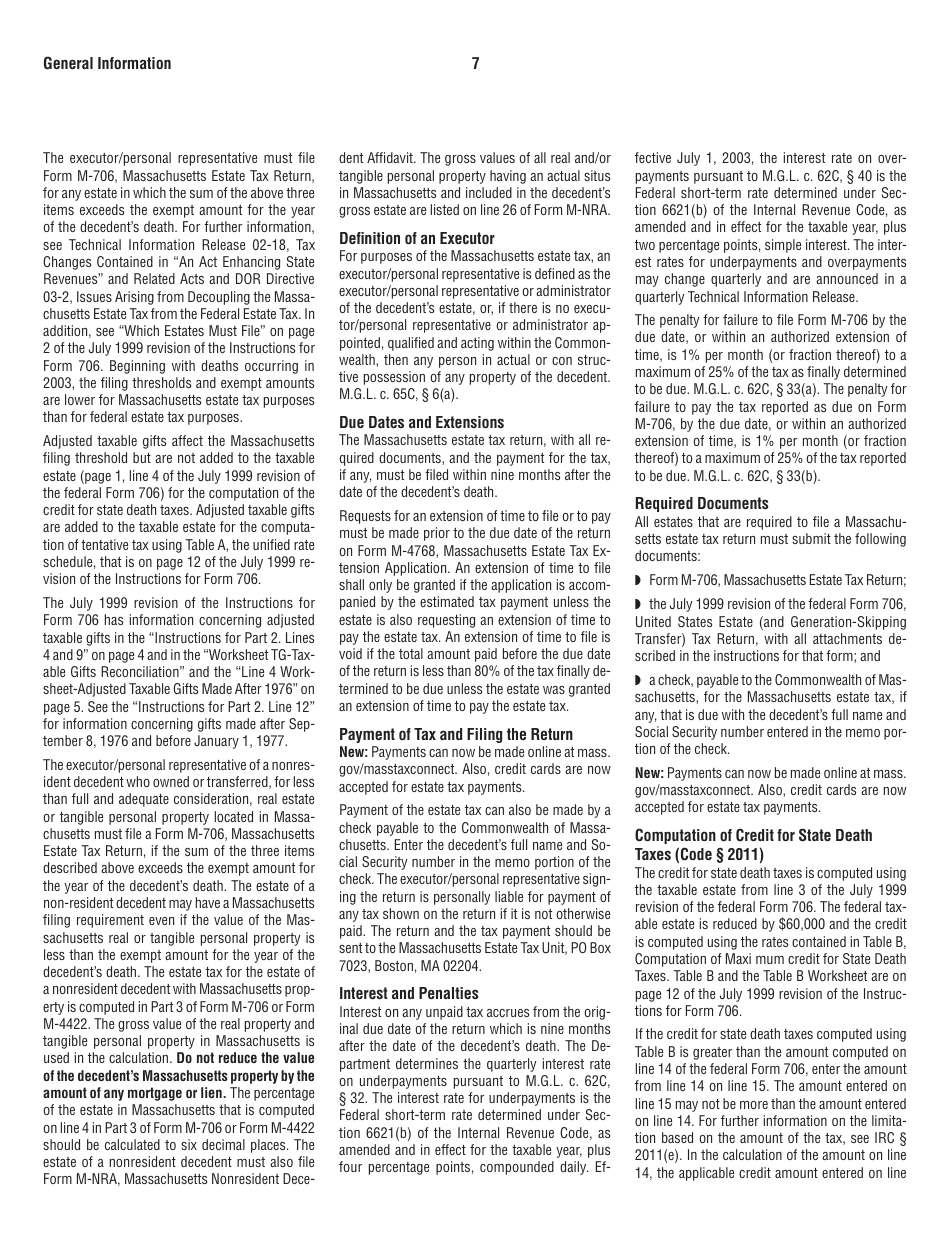 Form M-706 Massachusetts Estate Tax Return - for Decedents Who Died Prior to 1 / 1 / 23 - Massachusetts, Page 7