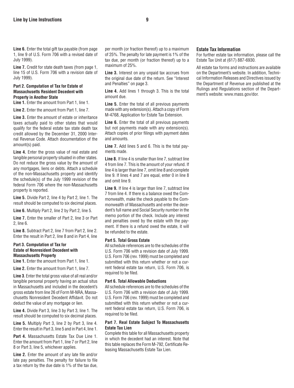 Form M-706 Massachusetts Estate Tax Return - for Decedents Who Died Prior to 1 / 1 / 23 - Massachusetts, Page 9