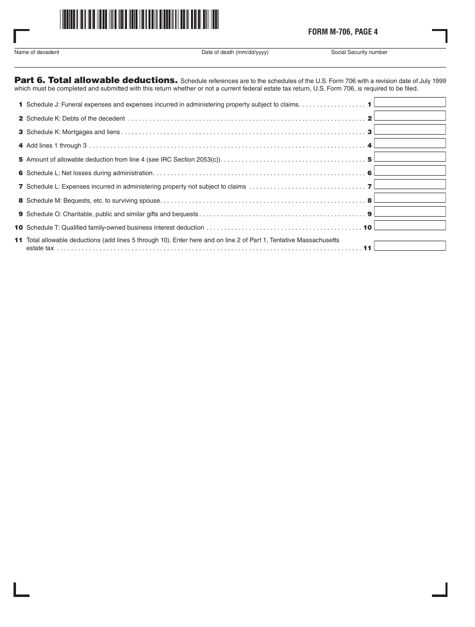Form M-706 Massachusetts Estate Tax Return - for Decedents Who Died on or After 1 / 1 / 23 - Massachusetts, Page 4