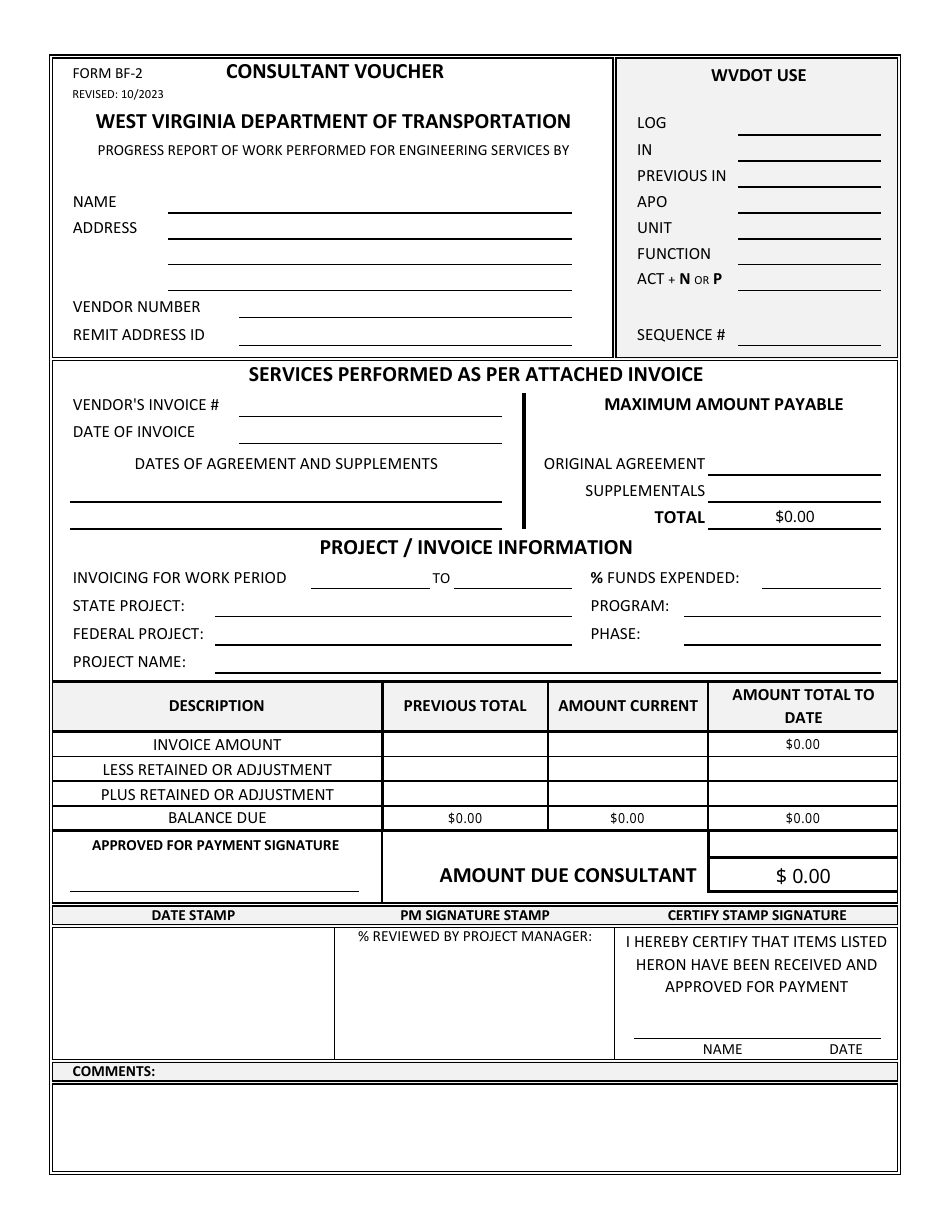 Form BF-2 Consultant Voucher - West Virginia, Page 1