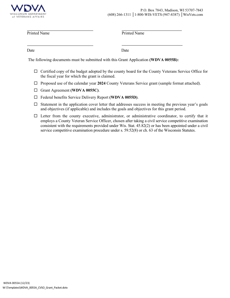 Form WDVA0055A Application for County Veterans Service Grant - Wisconsin, Page 3