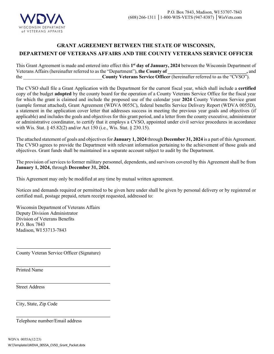 Form WDVA0055A Application for County Veterans Service Grant - Wisconsin, Page 4