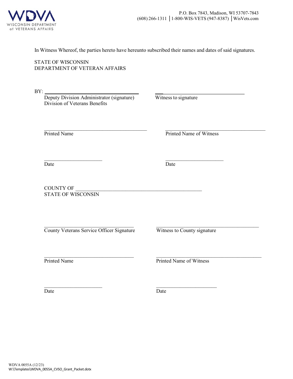 Form WDVA0055A Application for County Veterans Service Grant - Wisconsin, Page 6