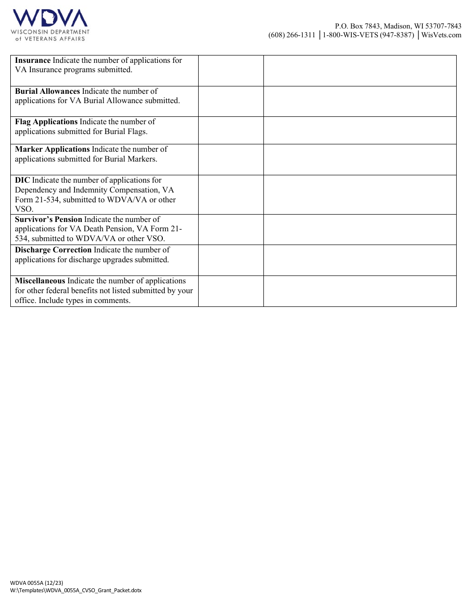 Form WDVA0055A Application for County Veterans Service Grant - Wisconsin, Page 8