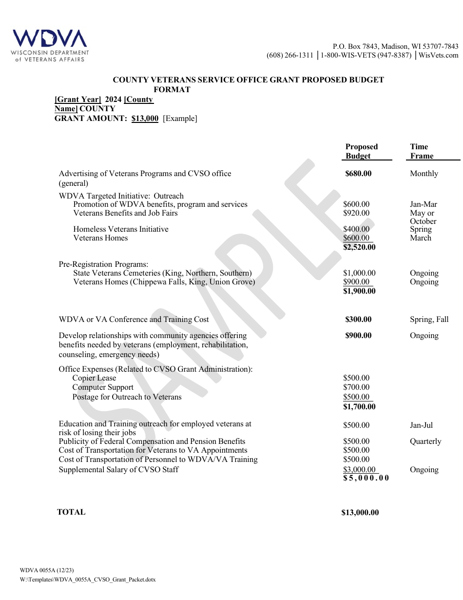 Form WDVA0055A Application for County Veterans Service Grant - Wisconsin, Page 9