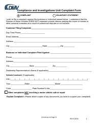 Compliance and Investigations Unit Complaint Form - Delaware