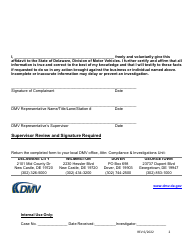 Compliance and Investigations Unit Complaint Form - Delaware, Page 2