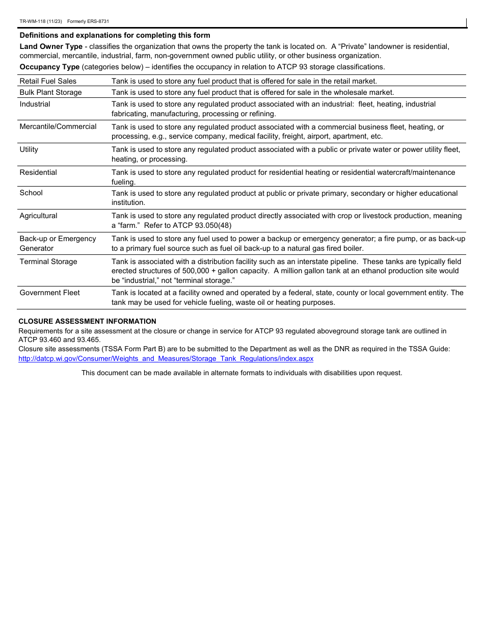 Form TR-WM-118 Aboveground Flammable / Combustible / Hazardous Liquid Storage Tank Registration - Wisconsin, Page 2