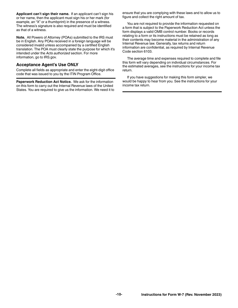 Instructions for IRS Form W-7 Application for IRS Individual Taxpayer Identification Number, Page 10