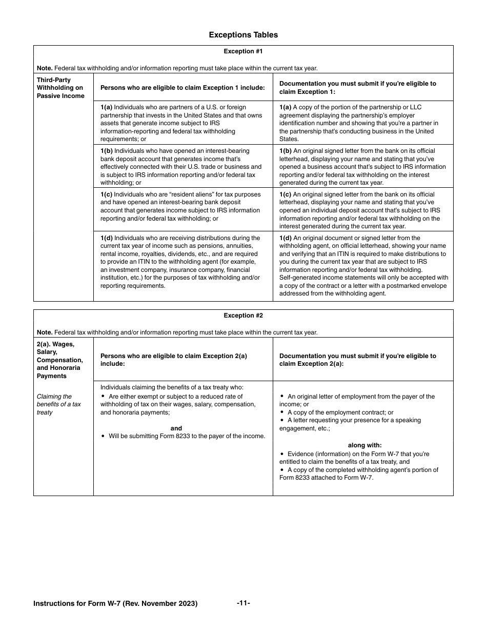 Instructions for IRS Form W-7 Application for IRS Individual Taxpayer Identification Number, Page 11