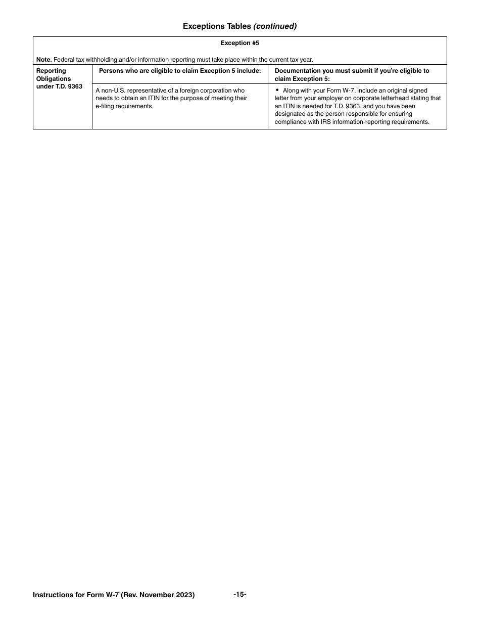Instructions for IRS Form W-7 Application for IRS Individual Taxpayer Identification Number, Page 15