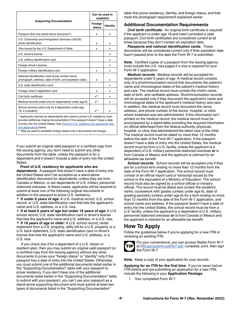 Instructions for IRS Form W-7 Application for IRS Individual Taxpayer Identification Number, Page 4