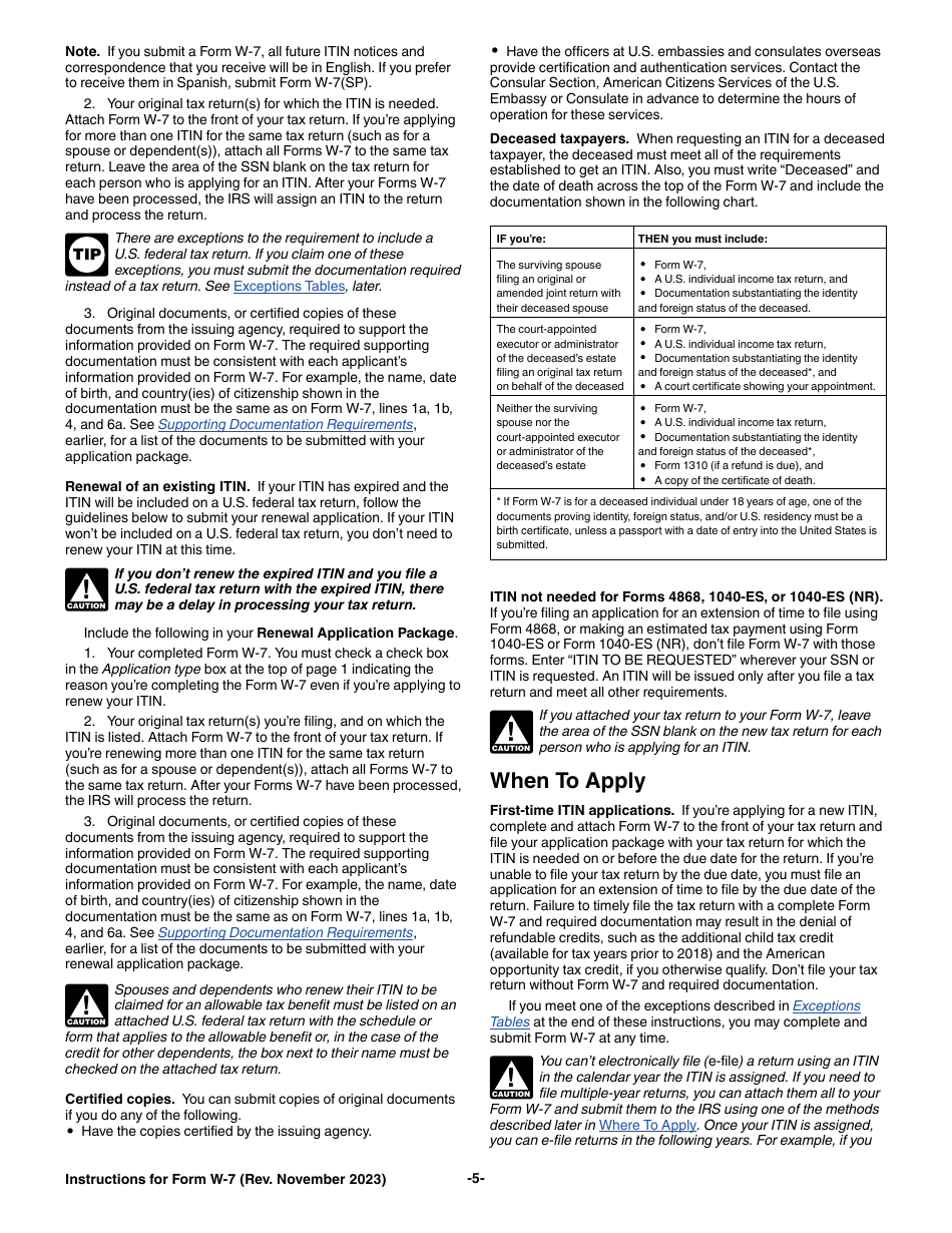 Instructions for IRS Form W-7 Application for IRS Individual Taxpayer Identification Number, Page 5