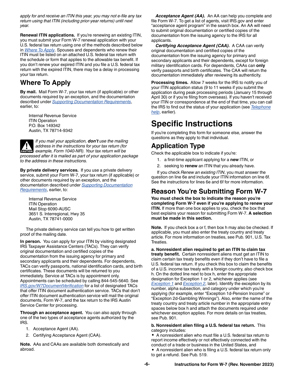 Instructions for IRS Form W-7 Application for IRS Individual Taxpayer Identification Number, Page 6
