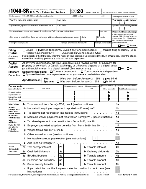 IRS Form 1040-SR 2023 Printable Pdf