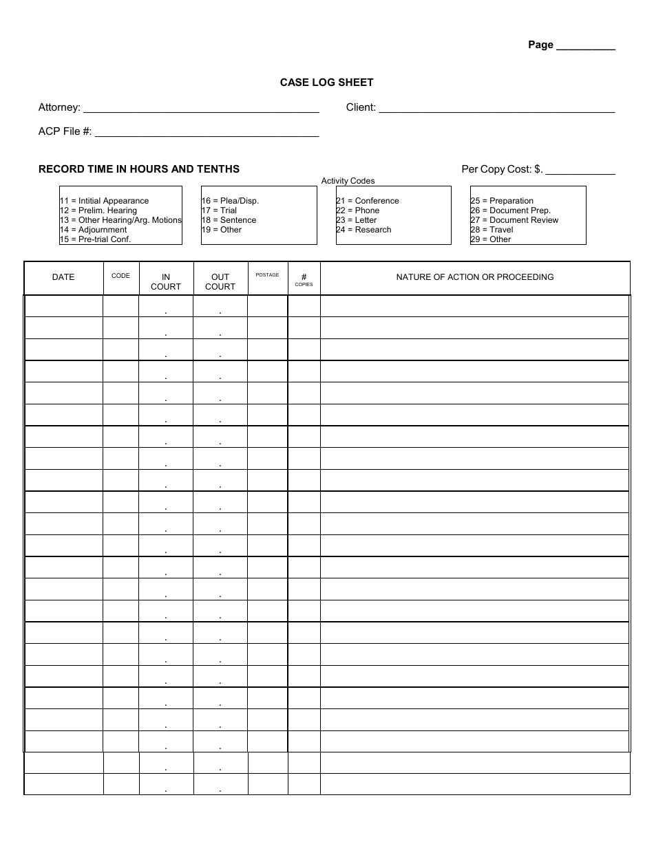 Case Log Sheet - Allegany County, New York, Page 1