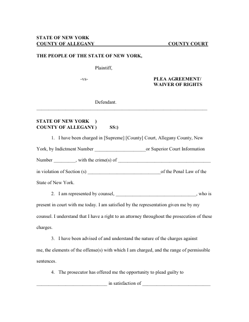 Plea Agreement / Waiver of Rights - Allegany County, New York Download Pdf