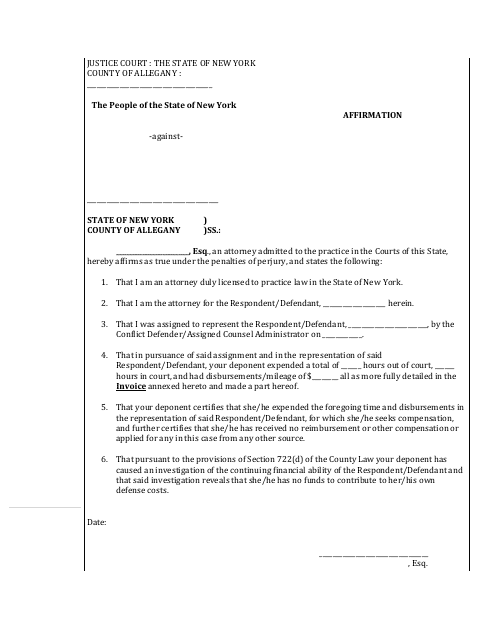 Affirmation - Justice Court - Allegany County, New York Download Pdf