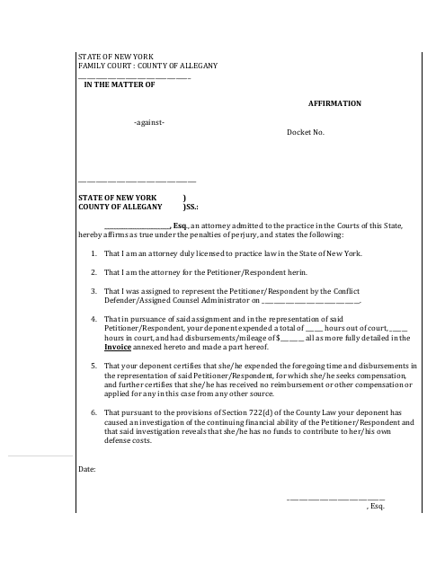 Affirmation - Family Court - Allegany County, New York Download Pdf