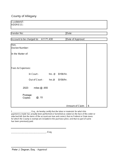 Voucher Template - Allegany County, New York Download Pdf