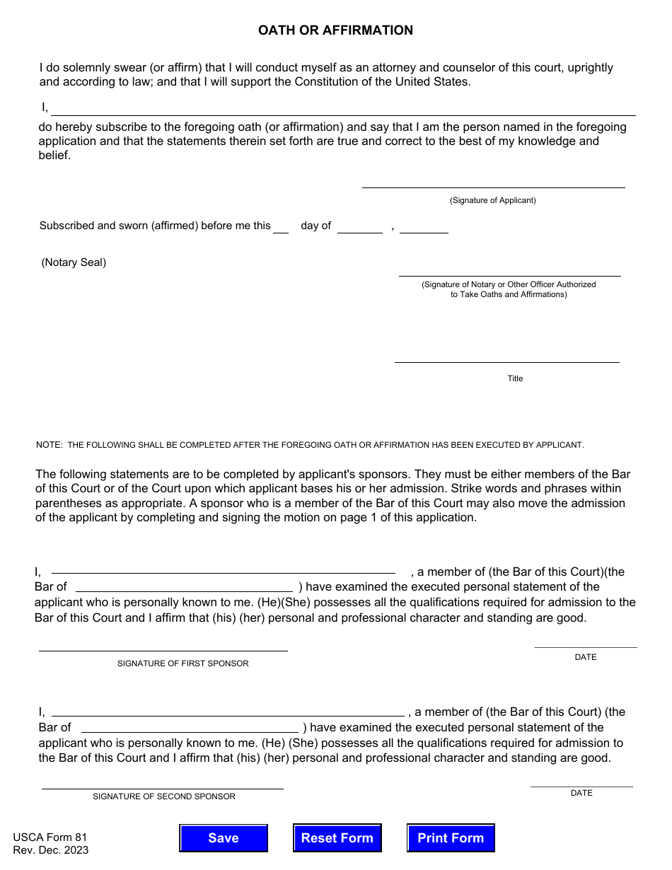 USCA Form 81 Application for Admission to Practice - Washington, D.C., Page 4