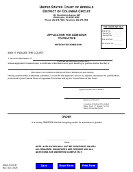 Document preview: USCA Form 81 Application for Admission to Practice - Washington, D.C.
