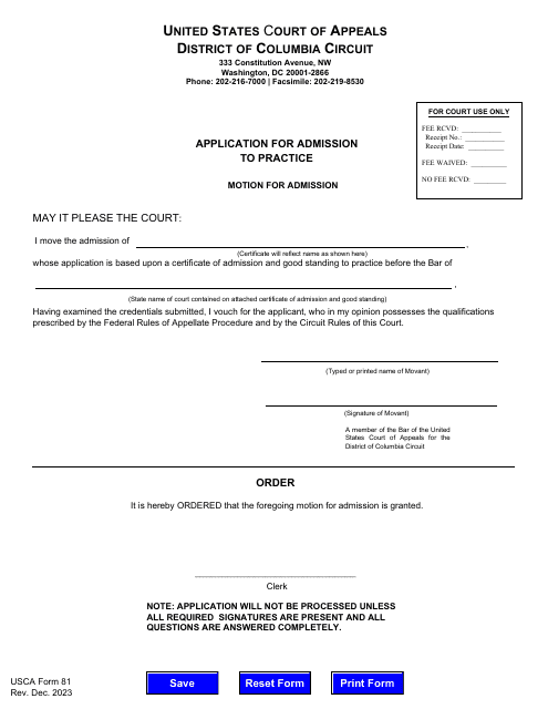 USCA Form 81  Printable Pdf