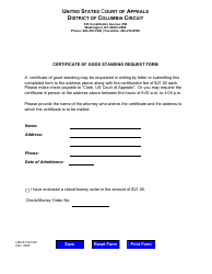 Document preview: USCA Form 82 Certificate of Good Standing Request Form - Washington, D.C.