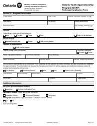 Document preview: Form 12-1756E Participant Application Form - Ontario Youth Apprenticeship Program (Oyap) - Ontario, Canada