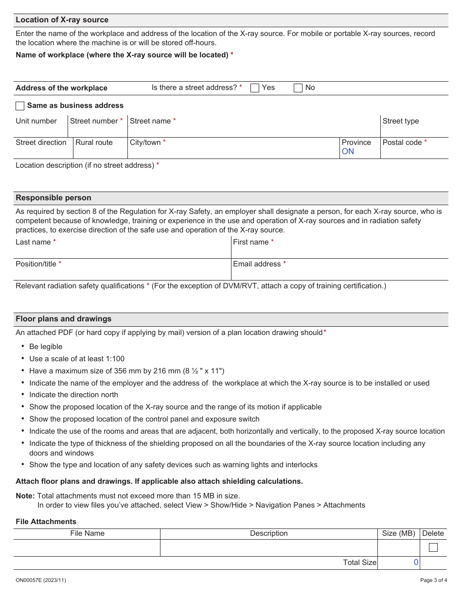Form ON00057E Application for Registration and Installation of an X-Ray Source - Ontario, Canada, Page 3
