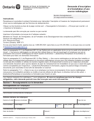 Document preview: Forme ON00057F Demande D'inscription Et D'installation D'une Source Radiologique - Ontario, Canada (French)