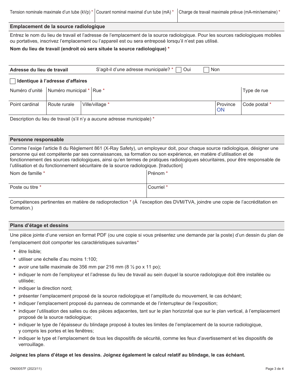Forme ON00057F Demande Dinscription Et Dinstallation Dune Source Radiologique - Ontario, Canada (French), Page 3