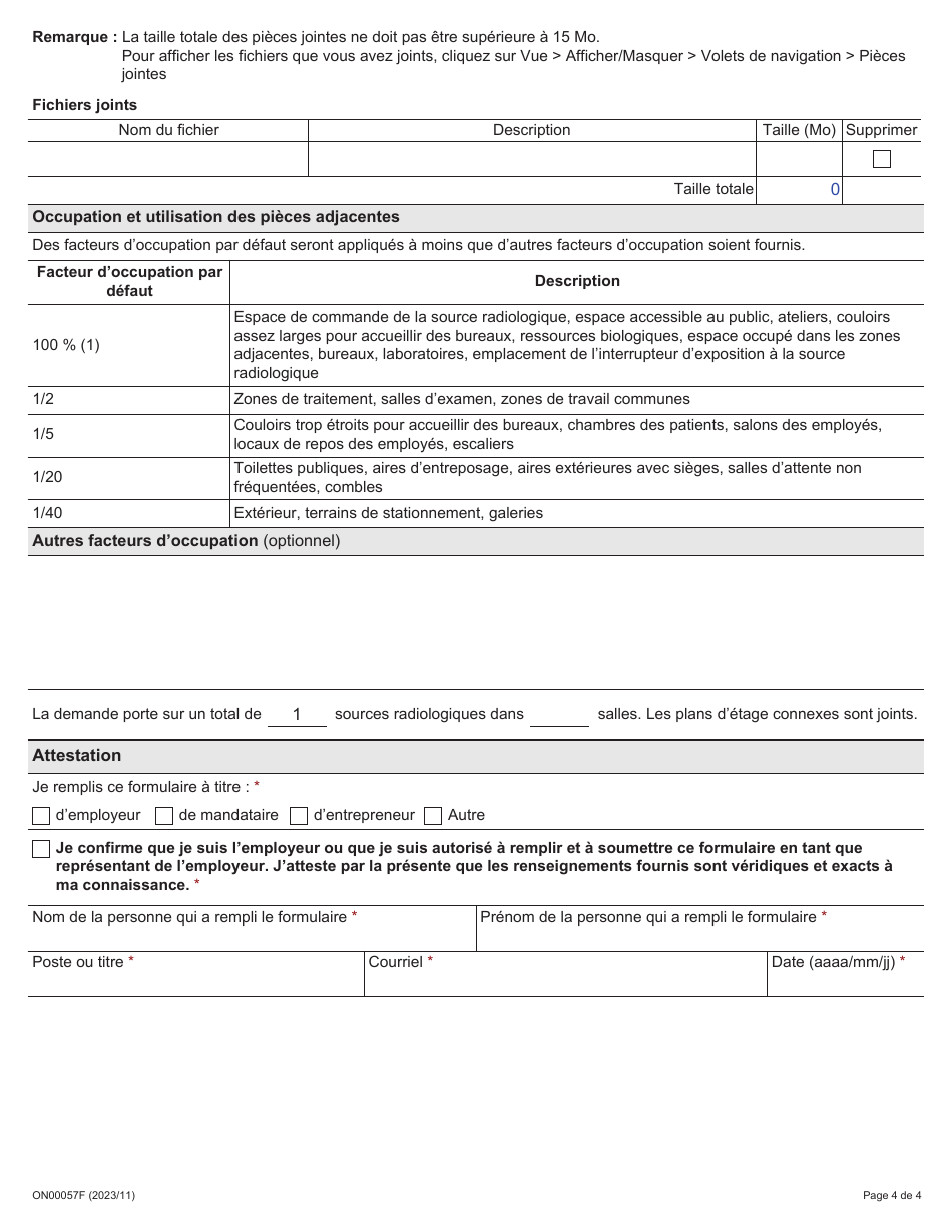 Forme ON00057F Demande Dinscription Et Dinstallation Dune Source Radiologique - Ontario, Canada (French), Page 4